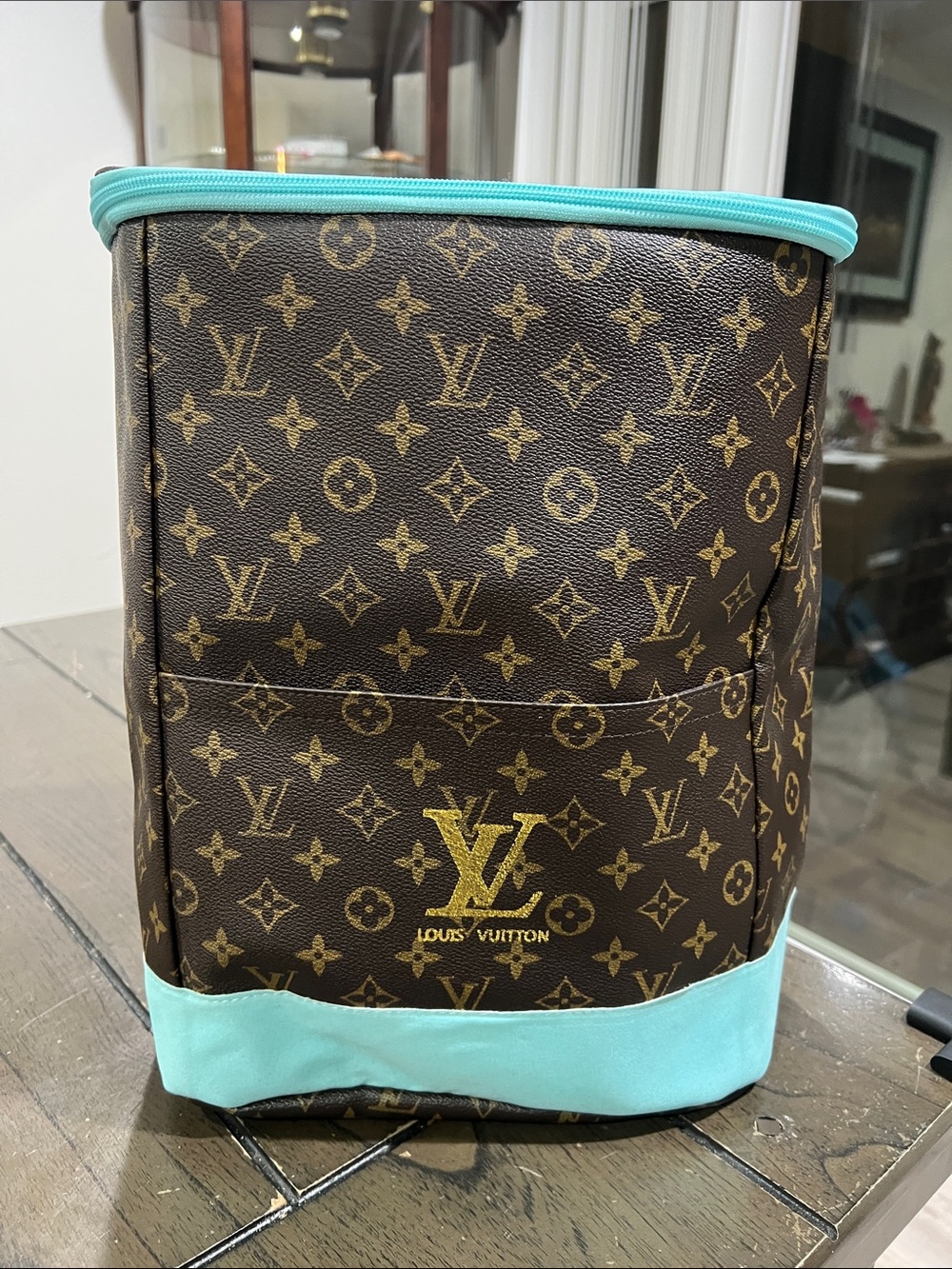 cooler backpack Brown Monogram Toiletry Bag with Turquoise Trim